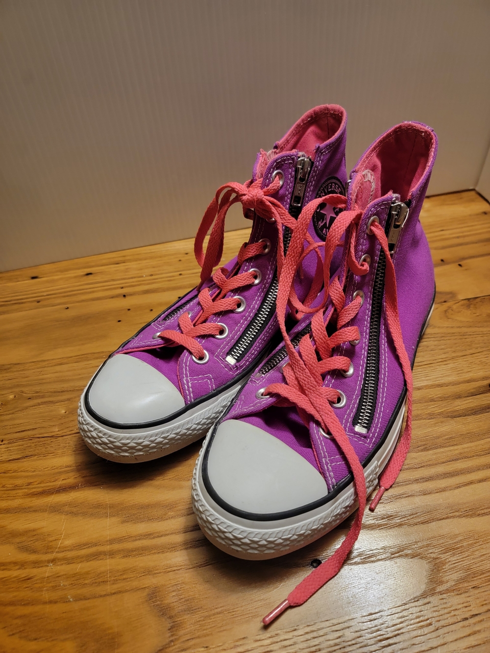 Converse Purple High-Top Sneakers with Pink Laces